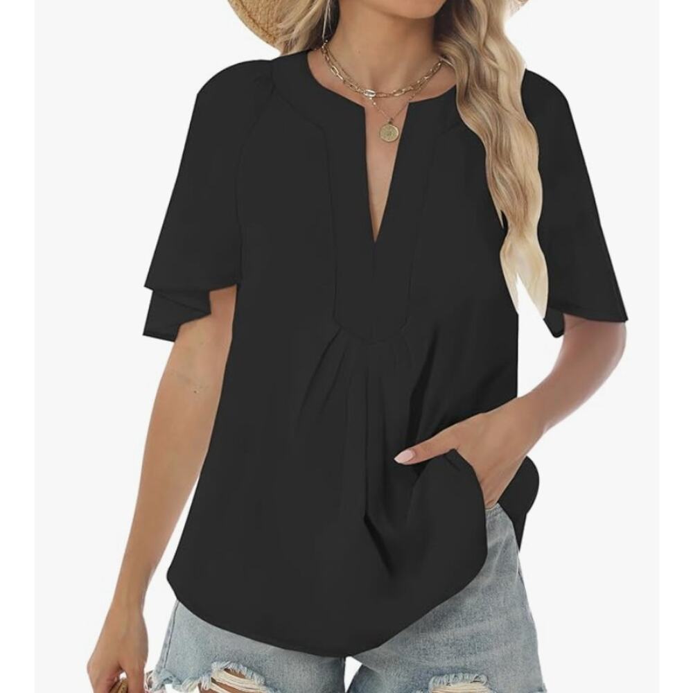 SIZE 2XL Womens Blouse Oversized Flutter Sleeve V Neck 100% Polyester